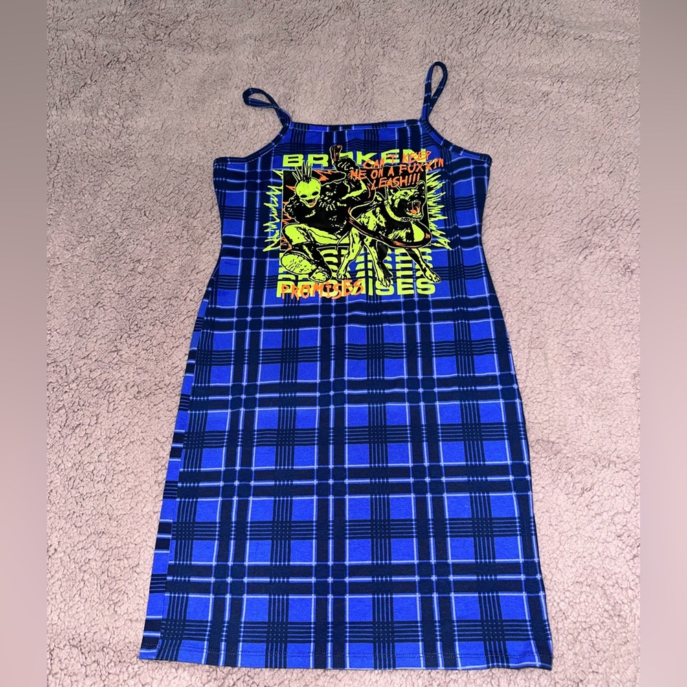 Broken Promises Blue Plaid mini dress Medium